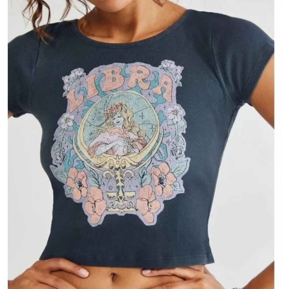 Free People x Daydreamer Horoscope Baby Ribbed T-shirt Tee Libra Festival Sz S